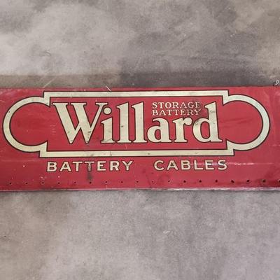 Antique Willard Battery Cables sign - wood back - tin front