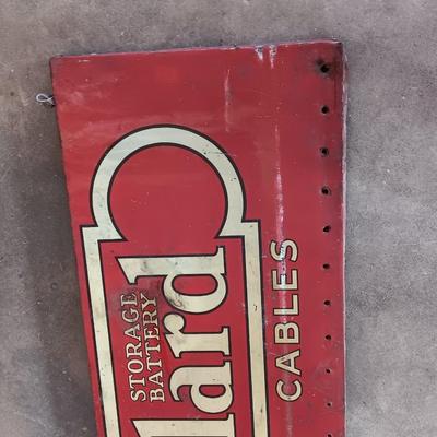 Antique Willard Battery Cables sign - wood back - tin front