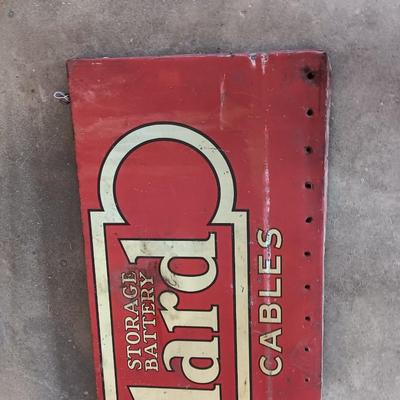 Antique Willard Battery Cables sign - wood back - tin front