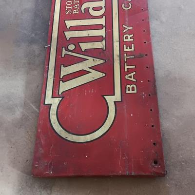 Antique Willard Battery Cables sign - wood back - tin front