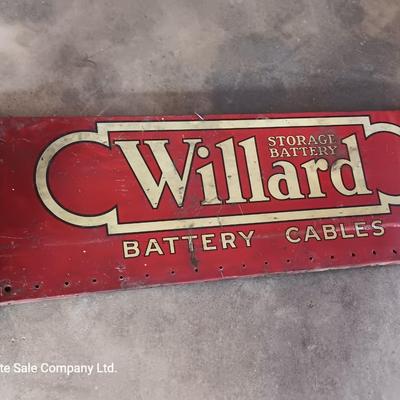 Antique Willard Battery Cables sign - wood back - tin front