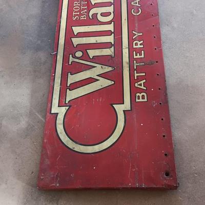 Antique Willard Battery Cables sign - wood back - tin front