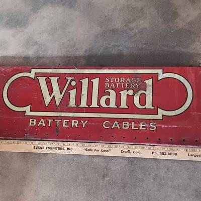 Antique Willard Battery Cables sign - wood back - tin front