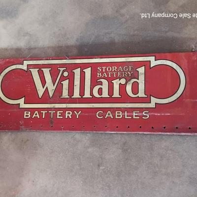 Antique Willard Battery Cables sign - wood back - tin front