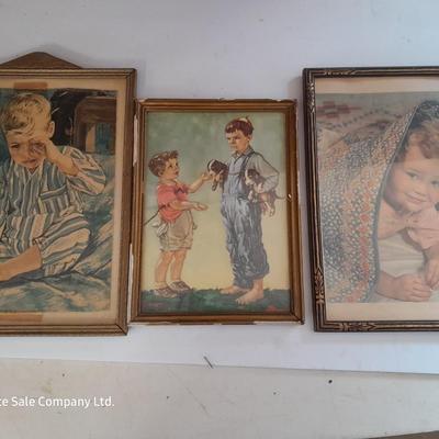 Three vintage framed artwork prints