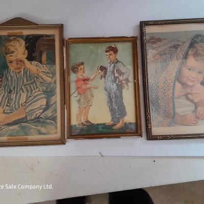 Three vintage framed artwork prints