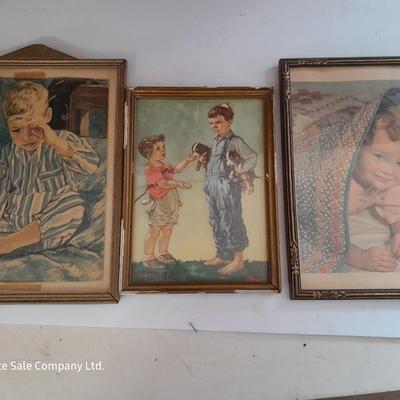 Three vintage framed artwork prints