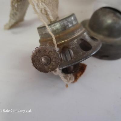 Four oil lantern glass globes / chimney with wicks and 2 vintage tops
