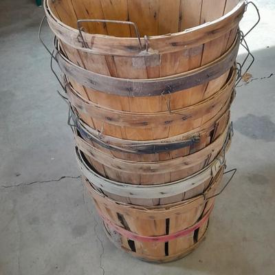 Seven wooden baskets with handles - produce baskets