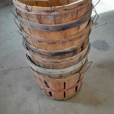 Seven wooden baskets with handles - produce baskets