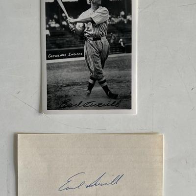 Earl Averill signed postcard and original signature