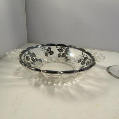 Collection of Glass with Sterling Silver Overlay Tableware- Platter, Bowls, and Vase