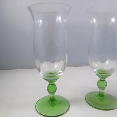 Set of Four Green Stemmed Wine Goblets