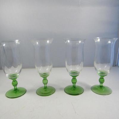 Set of Four Green Stemmed Wine Goblets