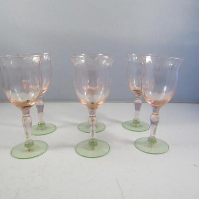 Set of Six Watermelon Glass Stemmed Wine Goblets- Possibly Tiffen