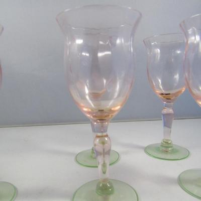 Set of Six Watermelon Glass Stemmed Wine Goblets- Possibly Tiffen