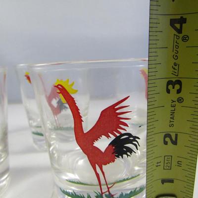 Set of Five Vintage Cocktail Glasses- Crowing Rooster Design