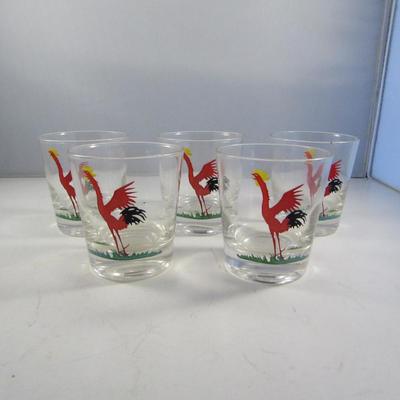 Set of Five Vintage Cocktail Glasses- Crowing Rooster Design