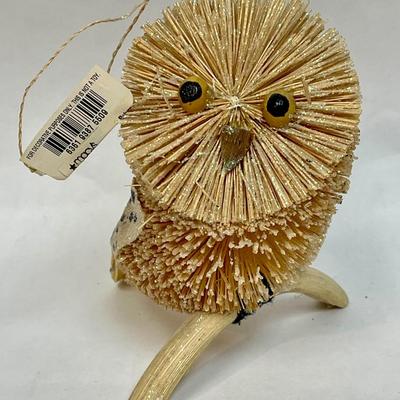Brushy Bristle Natural Fiber Owl on branch