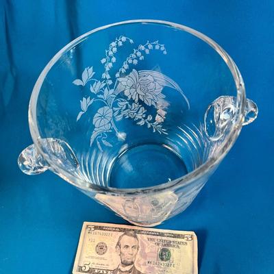 FANCY LEAD CRYSTAL ICE BUCKET WITH ETCHED FLORAL DESIGN  MADE IN GERMANY