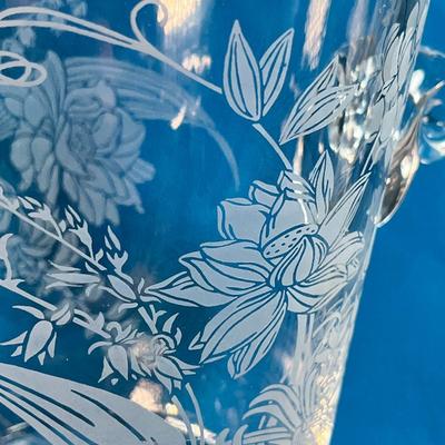 FANCY LEAD CRYSTAL ICE BUCKET WITH ETCHED FLORAL DESIGN  MADE IN GERMANY