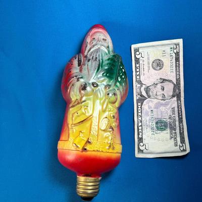 LARGE VINTAGE FIGURAL GLASS SANTA LIGHT BULB- STILL LIGHTS UP!