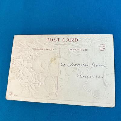 VINTAGE EASTER GREETINGS EMBOSSED POST CARD with SILVER PAINTED EMBELLISHMENT