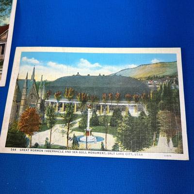 SET OF 3 LINEN VINTAGE SALT LAKE POST CARDS: TABERNACLE, HOTEL UTAH, LION HOUSE