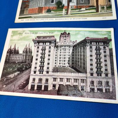 SET OF 3 LINEN VINTAGE SALT LAKE POST CARDS: TABERNACLE, HOTEL UTAH, LION HOUSE
