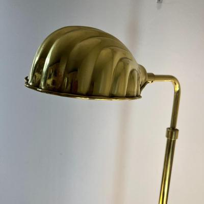 BRASS CHAIR SIDE FLOOR LAMP WITH SHELL SHAPED SHADE, ADJUSTABLE HEIGHT