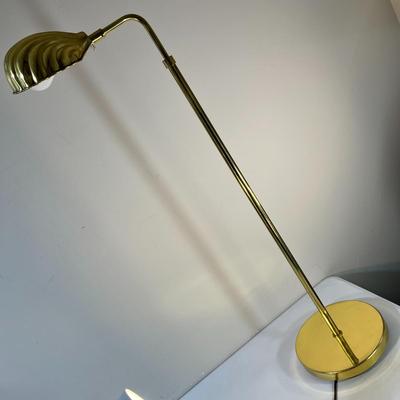 BRASS CHAIR SIDE FLOOR LAMP WITH SHELL SHAPED SHADE, ADJUSTABLE HEIGHT