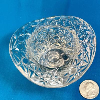 PRESSED GLASS FANCY BASKET CANDLE HOLDER 