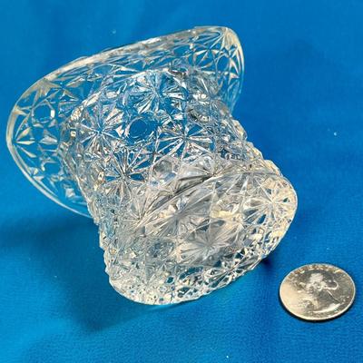 PRESSED GLASS FANCY BASKET CANDLE HOLDER 