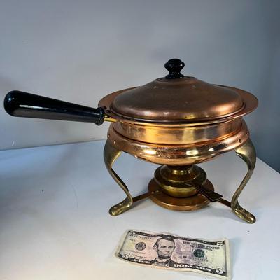 VINTAGE SOLID COPPER AND BRASS CHAFING DISH 