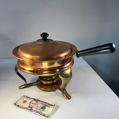 VINTAGE SOLID COPPER AND BRASS CHAFING DISH 