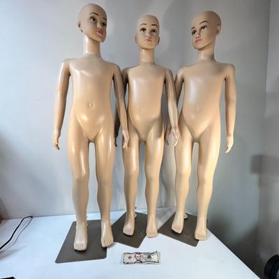 MANNEQUIN INVASION!  SET OF THREE MATCHING GIRL MANNEQUINS ON STANDS, 42" TALL