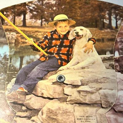 VINTAGE "FISHING FRIENDS" TRI-FOLD ADVERTISING FAN
