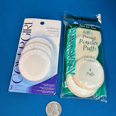 NEW IN PACKAGE COSMETIC POWDER PUFFS- 7 TOTAL, 2 PACKAGES 