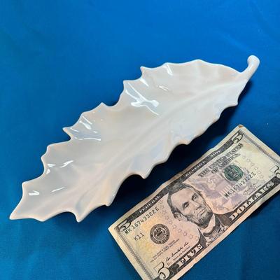SET OF 4 LOVELY WHITE PORCELAIN HOLLY LEAF SHAPED DISHES MADE IN FRANCE