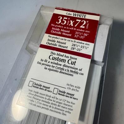 NEW IN PACKAGE BALI WHITE 1" VINYL MINI BLIND,  35" WIDE X 72" long