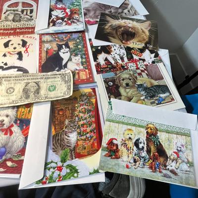 GROUP OF 14 GREETING CARDS FROM HUMANE SOCIETY, BLANK INSIDE, MOSTLY CHRISTMAS, WITH ENVELOPES