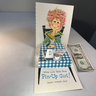 VINTAGE POP-UP FATHER'S DAY CARD FOR HUBBY FROM "YOUR PIN UP GIRL" IN CURLERS
