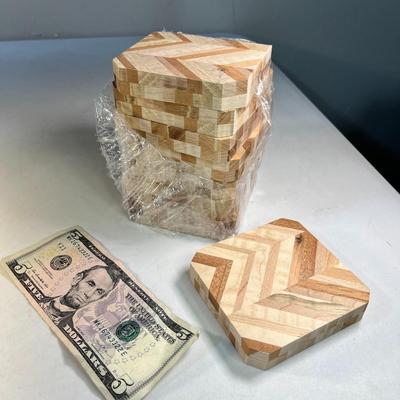 INTERESTING HERRINGBONE PATTERN 3-1/2" SQUARE LAMINATED WOOD BLOCKS  8 COUNT