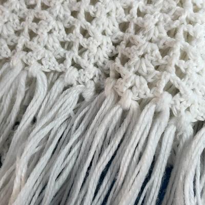 CROCHETED WHITE SHAWL/SCARF WITH FRINGE