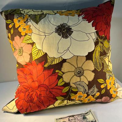 LARGE COLORFUL THROW PILLOW WARM TONES STYLIZED FLOWERS