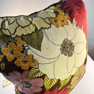 LARGE COLORFUL THROW PILLOW WARM TONES STYLIZED FLOWERS
