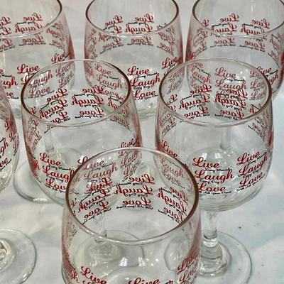 Set of 11 Wine Glasses: Live, Laugh, Love on each glass
