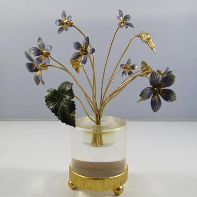 Vintage Enameled Metal Flower Arrangement with Lucite Base