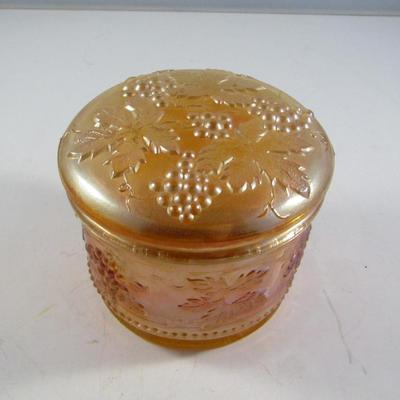 Vintage Carnival Glass Powder Jar with Lid