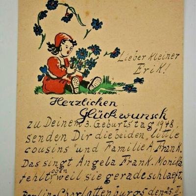 1948 German Hand Decorated Postcard - Germany to Pennsylvania.